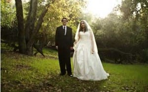 Christine and Jacob under the big trees in Topanga Canyon
