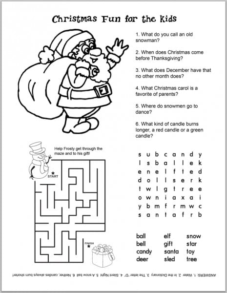 FREE printable Christmas activity sheet