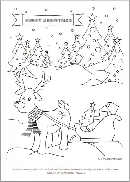 FREE printable Rudolph pulling a Sleigh Christmas coloring sheet: