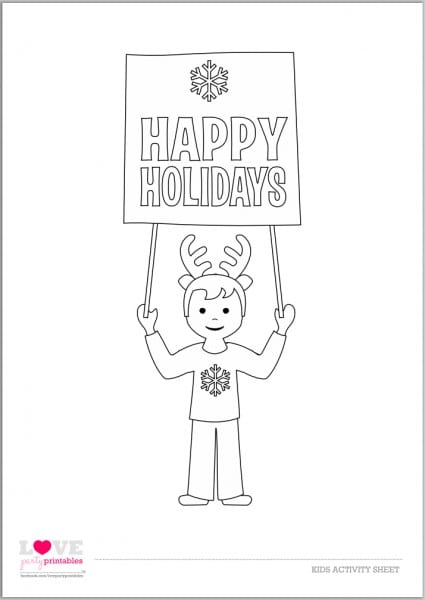 FREE printable little boy Happy Holidays coloring sheet