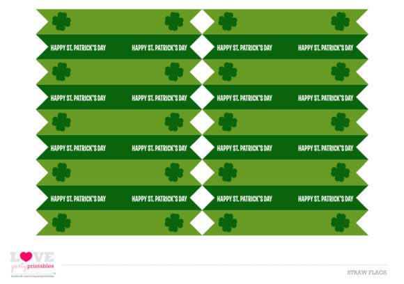 FREE St. Patrick's Day Party Printables for Kids -Straw Flags