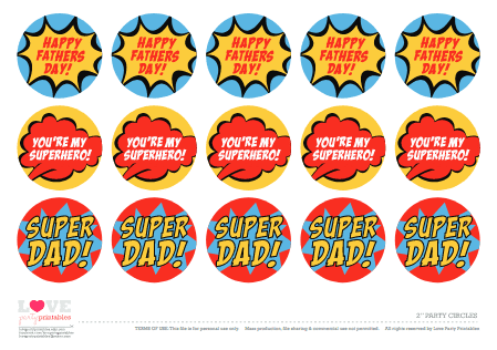 Free Superhero Fathers Day Printables - 2" party circles
