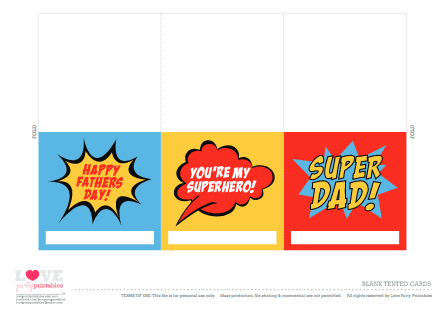 Free Superhero Fathers Day Printables - Blank tented cards