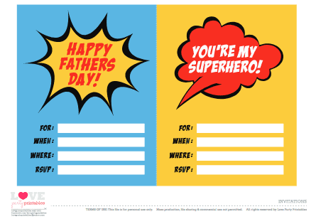 Free Superhero Fathers Day Printables - Invitations