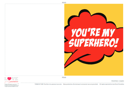 Free Superhero Fathers Day Printables - Tented cards
