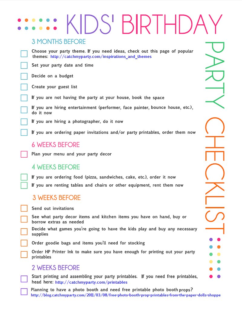 FREE Printable Kids #39 Party Planning Checklist Catch My Party