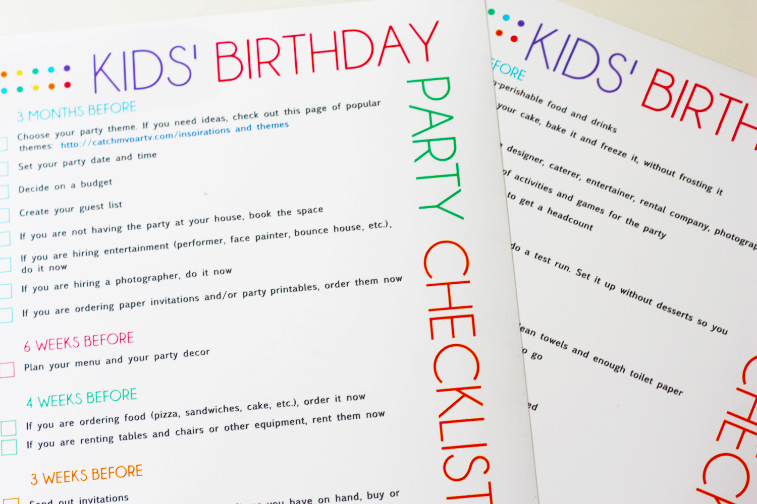 birthday party list check off