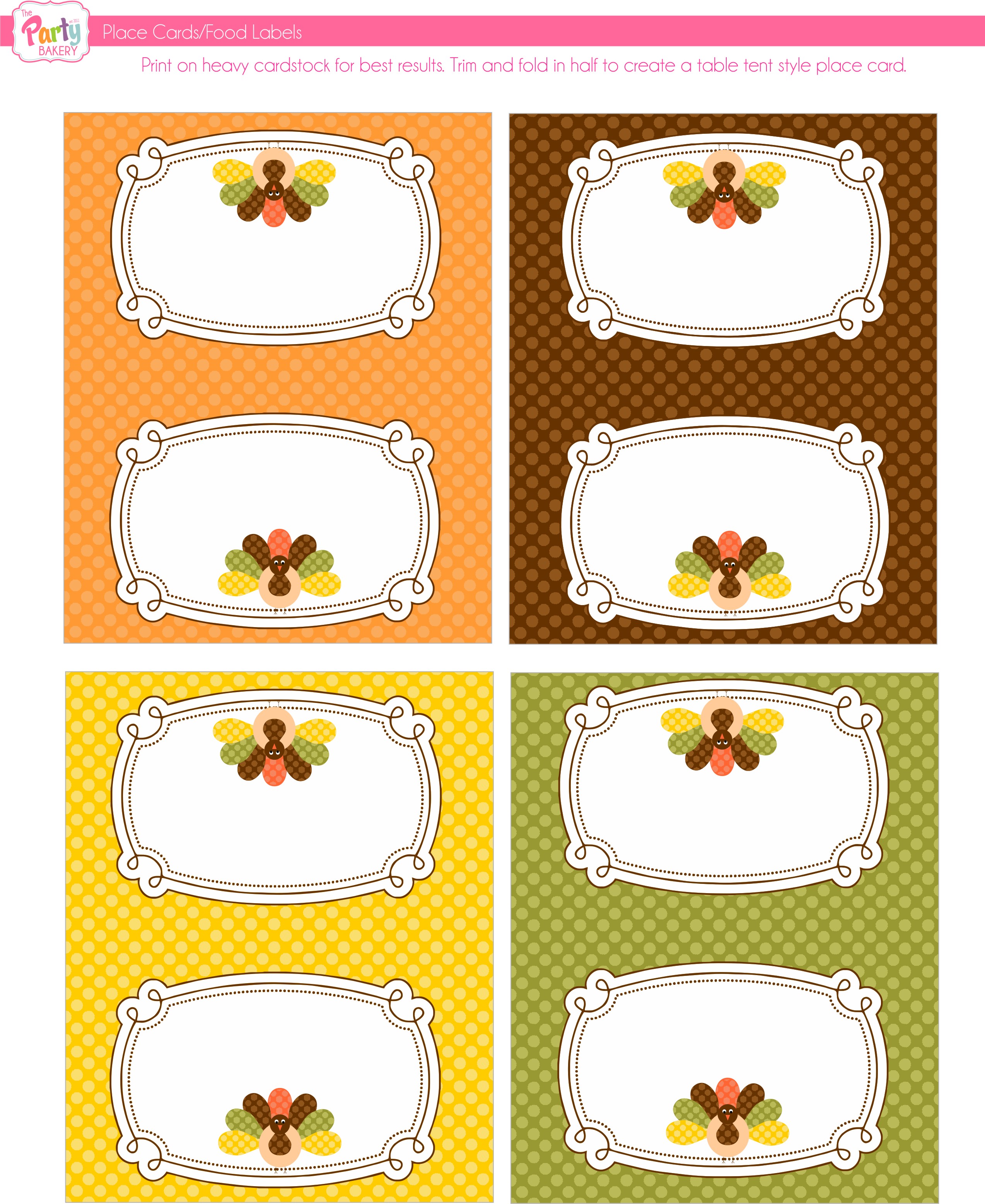 FREE Thanksgiving Printables from The Party Bakery  Catch My Party Throughout Thanksgiving Place Card Templates