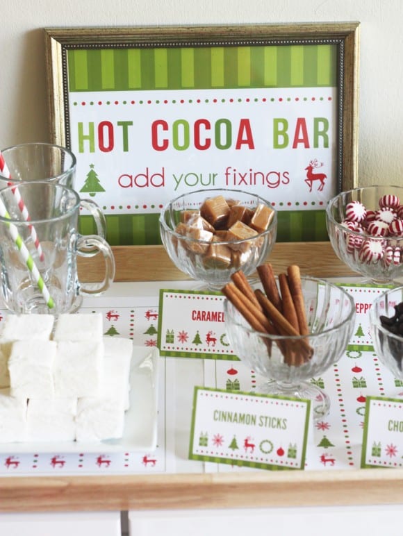 Free Cookies & Cocoa Christmas Printable Hot Cocoa Bar Sign for a cookie exchange holiday party! | CatchMyParty.com