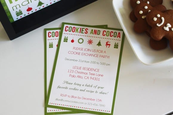 Free Cookies & Cocoa Christmas Printable Invitations for a cookie exchange holiday party! | CatchMyParty.com