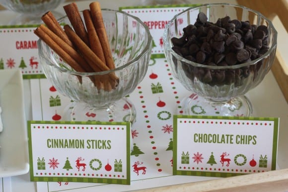 Free Cookies & Cocoa Christmas Printable Hot Cocoa Bar for a cookie exchange holiday party! | CatchMyParty.com