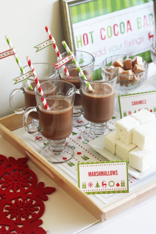 Free Cookies & Cocoa Christmas Printable Hot Cocoa Bar for a cookie exchange holiday party! | CatchMyParty.com