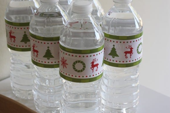 Free Cookies & Cocoa Christmas Printable Water Bottle Labels for a cookie exchange holiday party! | CatchMyParty.com