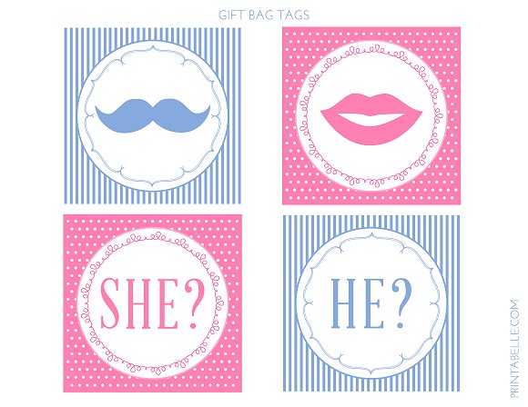 FREE gender Reveal Gift Bag Tags