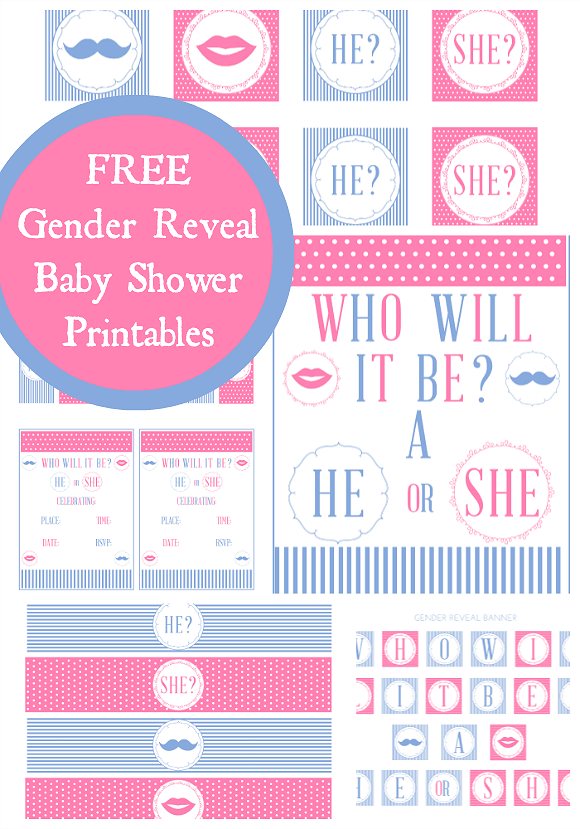 FREE Gender Reveal Baby Shower Party Printables from Printabelle