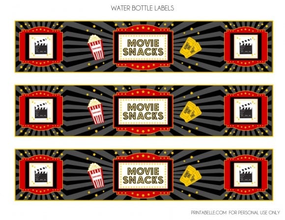 Movie Night Water Bottle Labels