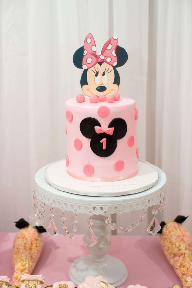 Pink Polka Dot Minnie Mouse Birthday Cake