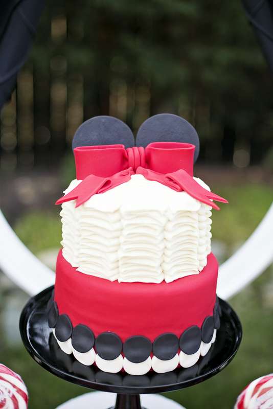 Black Red and White Ruffle Minnie Mouse Birthday Cake