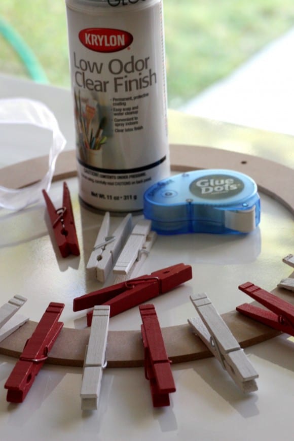 Clothespin Christmas card wreath craft materials