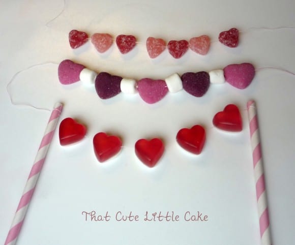 Cake bunting made out of candy heart