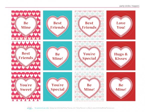 Free Valentine's Day party printables - cupcake toppers