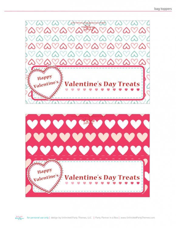 Free Valentine's Day party printables - treat toppers
