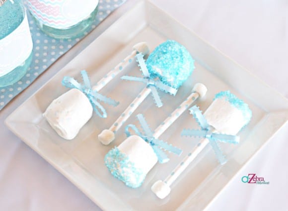 Gender Reveal Baby Shower Marshmallow Rattles | CatchMyParty.com