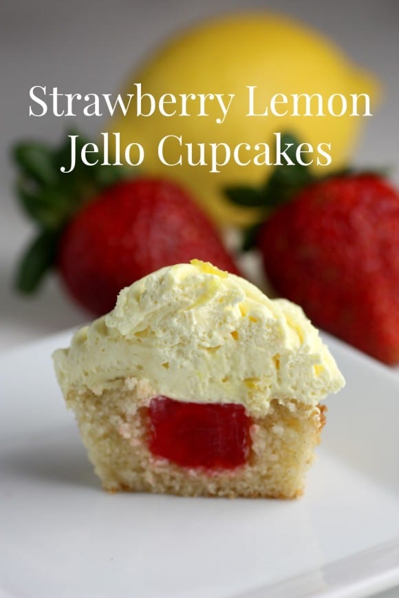 Strawberry Lemon Jello Filling Surprise Cupcake Recipe | CatchMyParty.com