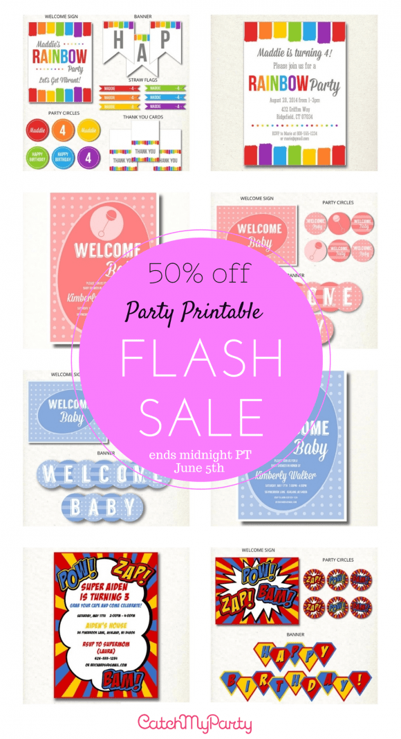 Party Printable 24 Hour Flash Sale 50% off ends 6/5 at midnight! | CatchMyParty.com