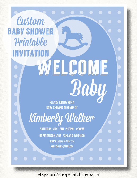Custom Blue Retro Boy Baby Shower Invitation | CatchMyParty.com