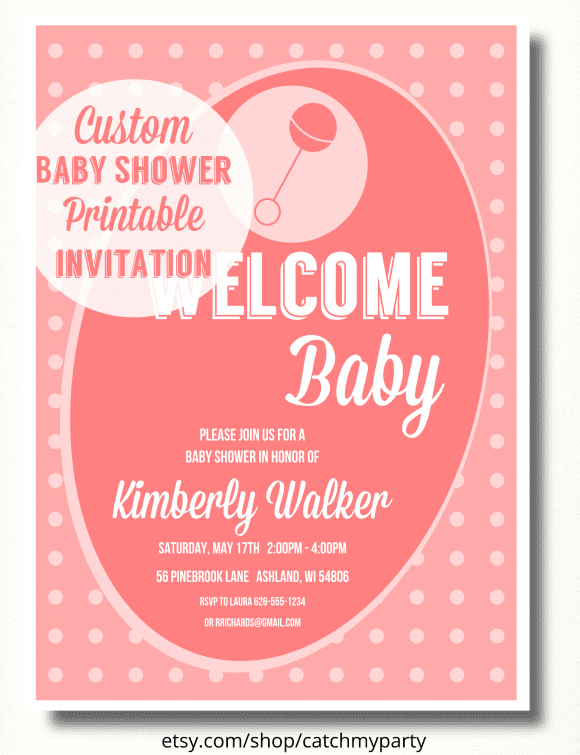 Custom Pink Girl Baby Shower Invitation | CatchMyParty.com