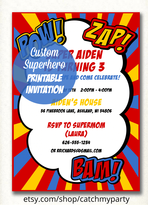 Custom Superhero Birthday Party Invitation | CatchMyParty.com
