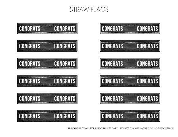 Free Graduation Chalkboard Party Printables - straw flags