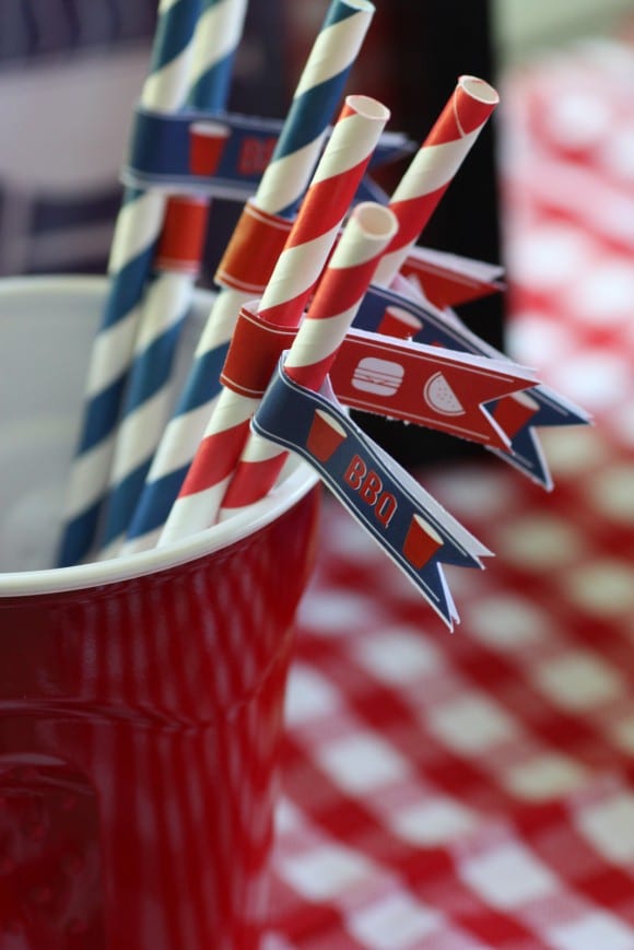 FREE printable Solo Cup BBQ-themed straw flags 