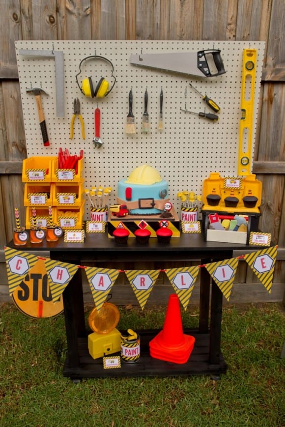 Construction Birthday Party Dessert Table Ideas | CatchMyParty.com