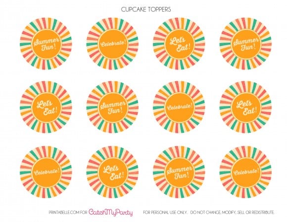  Free Retro Summer Printables - Cupcake Toppers