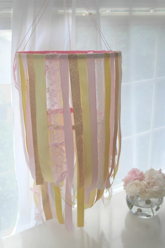 Feminine ribbon chandelier DIY tutorial, great party decor! | CatchMyParty.com