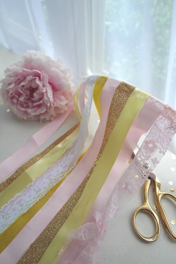 Feminine ribbon chandelier DIY tutorial, great party decor! | CatchMyParty.com