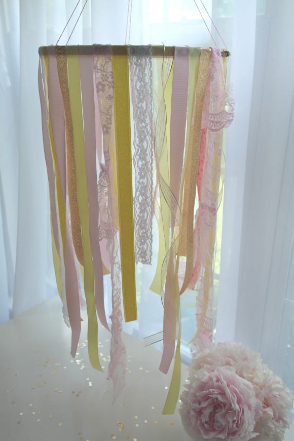 Feminine ribbon chandelier DIY tutorial, great party decor! | CatchMyParty.com