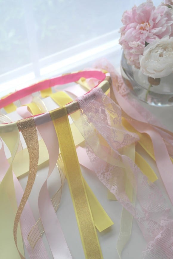 Feminine ribbon chandelier DIY tutorial, great party decor! | CatchMyParty.com