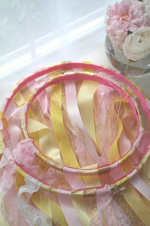 Feminine ribbon chandelier DIY tutorial, great party decor! | CatchMyParty.com