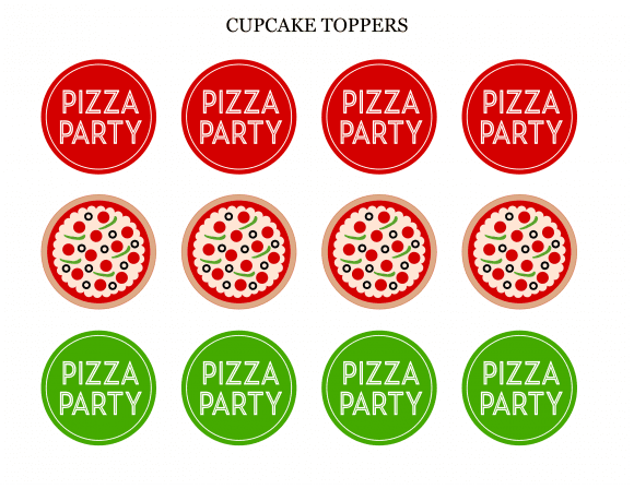Free Pizza Party Printable Cupcake Toppers | CatchMyParty.com