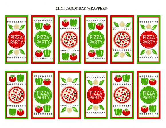 Free Pizza Party Printable Mini Candy Bar Wrappers | CatchMyParty.com