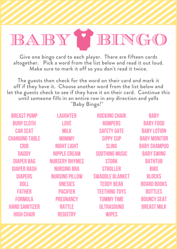 Free Baby Shower Bingo Printable Cards for a Girl Baby Shower | CatchMyParty.com