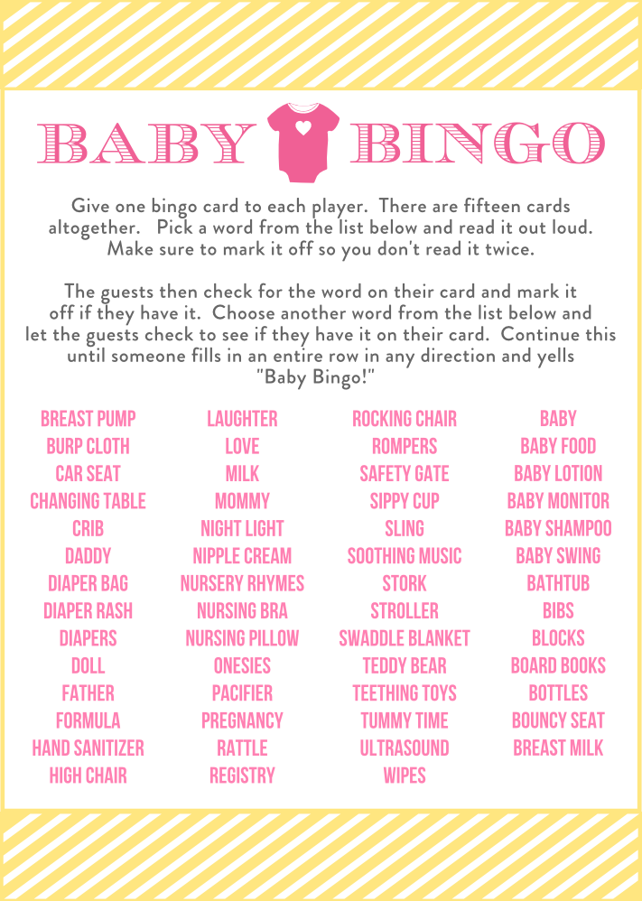 Baby Shower Girl Bingo Game Instructions The Catch My Party Blog The Catch My Party Blog