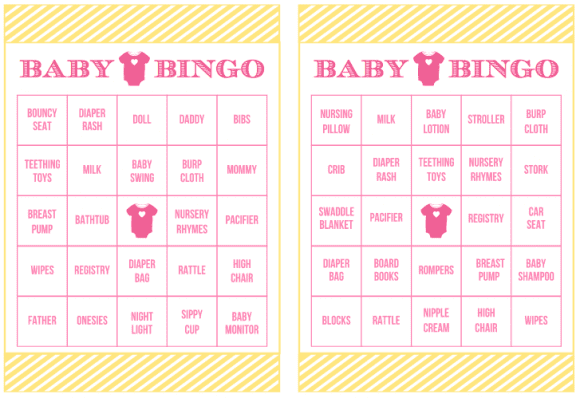 Free Printable Baby Shower Bingo Cards for Girls