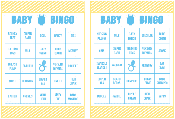 Free Baby Shower Bingo Printable Cards for a Boy | CatchMyParty.com