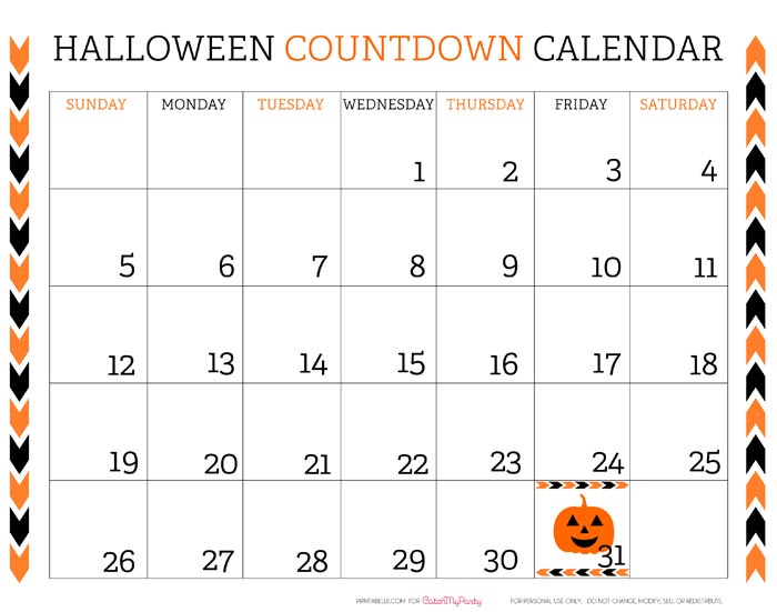 Free Printable Halloween Countdown Calendar Catch My Party