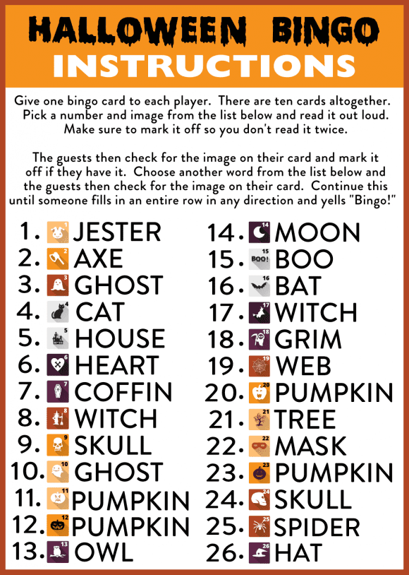 Download These Free Printable Halloween Bingo Cards Now - Instructions 