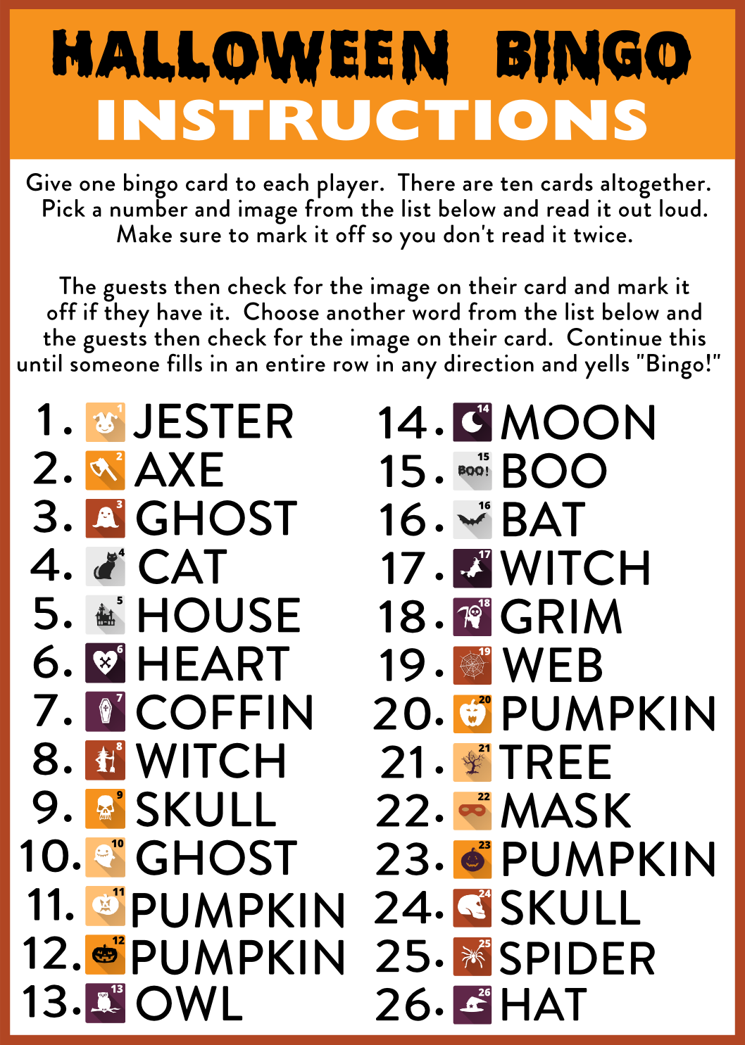 Halloween Bingo Rules